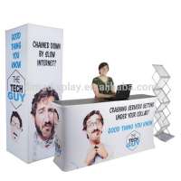 10' x 10' Customized Tension Fabric Trade Show Booth with 8' Tower, 6' Counter, Magazine Rack